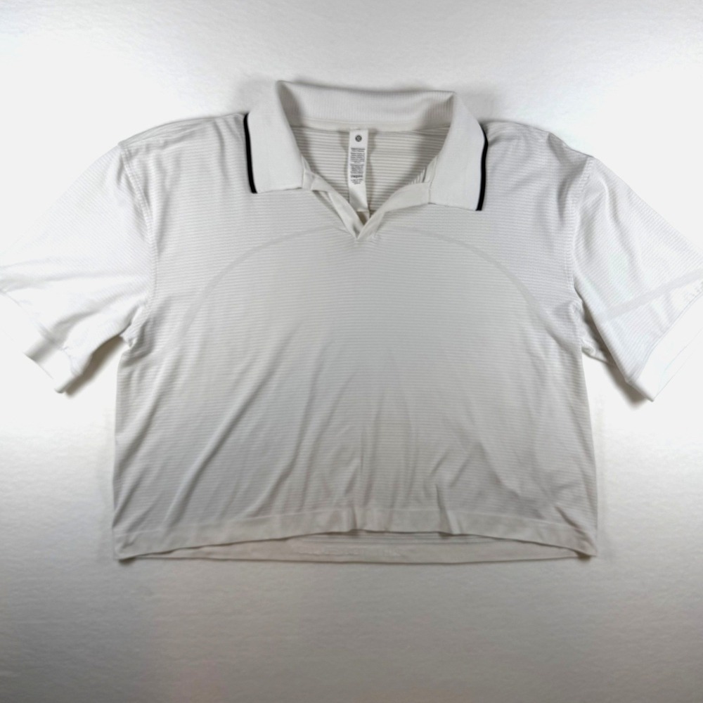 Lululemon Swiftly Tech Short Sleeve Polo Shirt White Stripe Size 12